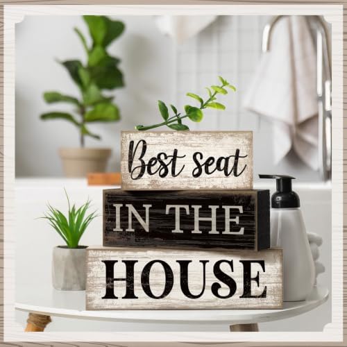 Moucuny 4 Pcs Bathroom Shelf Decor Sign Best Seat In The House Wooden Block