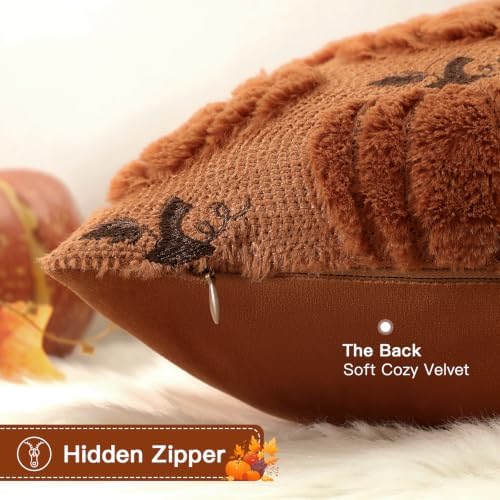 Artscope Fall Pumpkin Throw Pillow Covers 18x18 Set of 2, Autumn Soft Plush Faux Fur Decoration Cushion Covers for Thanksgiving Holiday Couch Sofa Bedroom Home Decor-Rust