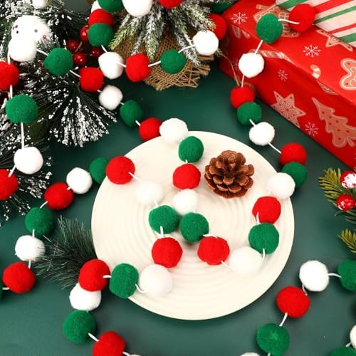 MARFOREVER 4 Pack 26.3 Ft Christmas Pom Pom Garland Ornaments Decorations