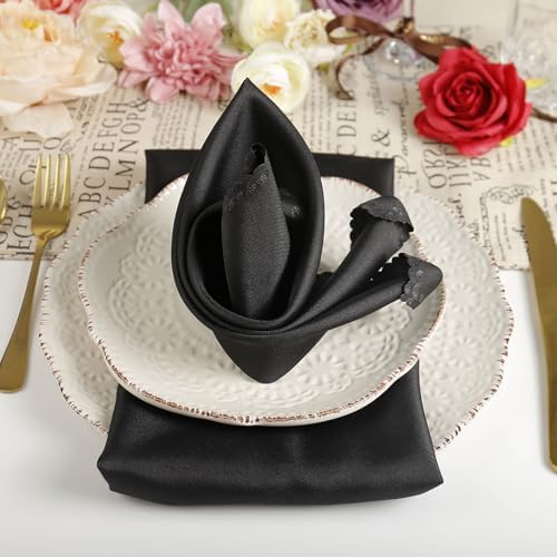Halloween Cloth Napkins Set of 4, Black Polyester Dinner Napkins Washable Reusable, Wave Lace Table Cloth Napkins for Christmas Thanksgiving Festival Holiday Dinner Table Decoration