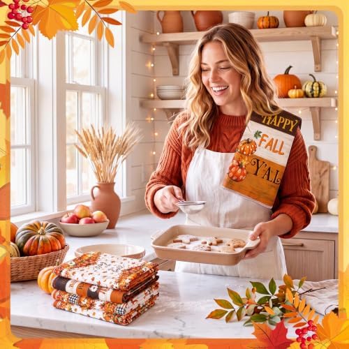 Redbaker 6 Pcs Fall Kitchen Towels, Ivory Pumpkin Funny Dish Towel, Autumn Absorbent Farmhouse Decorative Fast Drying Tea Dishcloth with Hanging Loop for Kitchen Bathroom Home Housewarming Gift