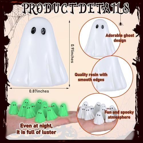 RoundFunny 50 Pcs Luminous Halloween Ghosts Miniature Resin Figurines Bulk