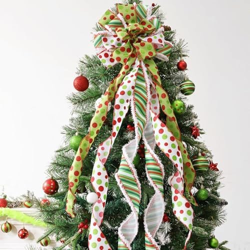 Bunny Chorus Christmas Decorations Indoor: 65pcs Christmas Tree Ornaments Set, Large Red Green White Tree Topper, Cute Hanging Green Bow Ribbons Xmas Ball, Home School Office Wedding Party Décor