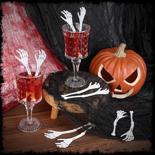 50 Pcs Halloween Skeleton Cocktail Stirrers, Skeleton Hand Swizzle Sticks
