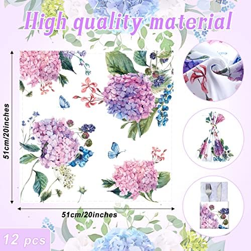 Qeeenar 12 Pcs Hydrangea Spring Floral Cloth Napkins, 20x20 Washable