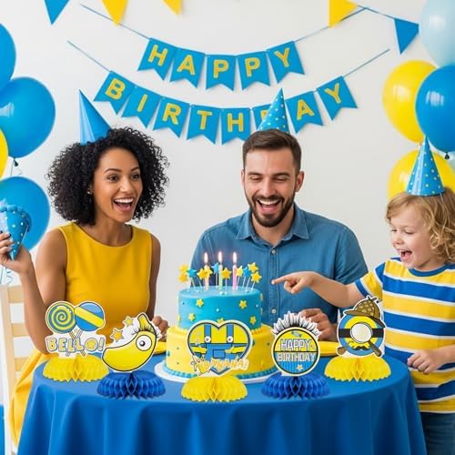 TONIFUL Happy Birthday Yellow Cartoon Themed Table Honeycomb Centerpieces