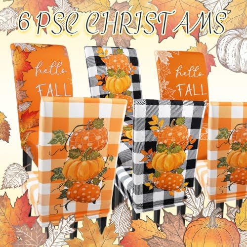 Fall Chair Covers Set of 6 Pumpkin Chair Back Covers Fall Dining Chair Covers for Party Kitchen Decorations