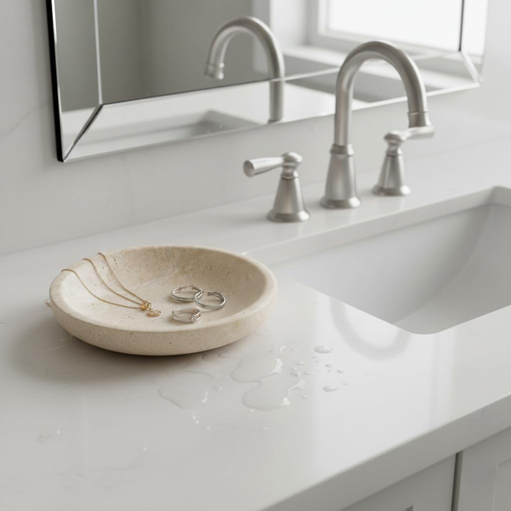 Hand-Carved Travertine Catch-All Tray for Rings / Natural