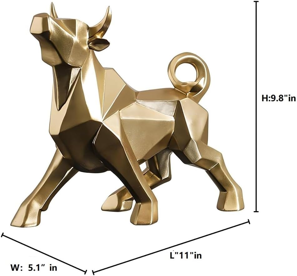Geometric Resin Bullish Cattle Statues / Gold Bull