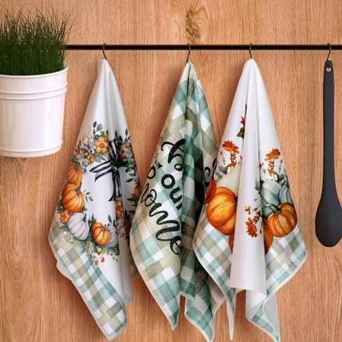 Geyoga Set of 6 Fall Kitchen Towels Autumn Dish Towels Pumpkin Hand Towel