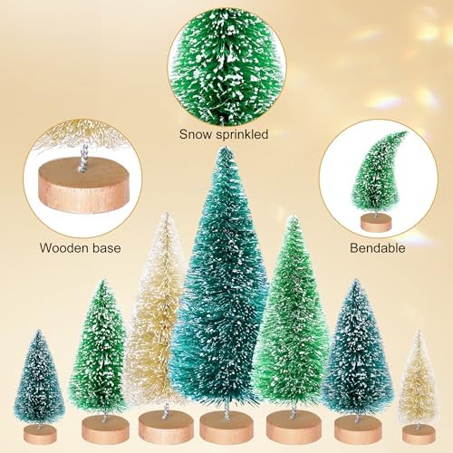 56 Pcs Artificial Mini Christmas Trees Set, Small Bottle Brush Trees