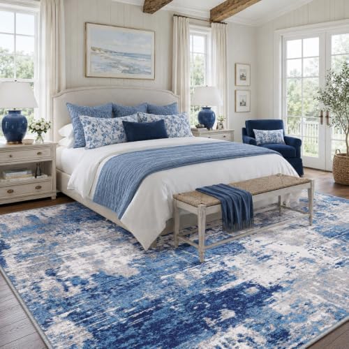 RELEANY Washable 10'x12' Abstract Area Rug for Living Room Blue Gray