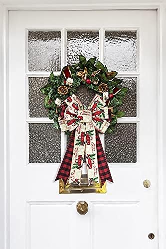 Large Christmas Bow for Wreath, Red Black Buffalo Plaid Bows for Front Door Wall Fence Decor, Tree Truck Snowflake Christmas Wreath Bow Tree Topper Bow for Winter Christmas Party Decoration Supplies