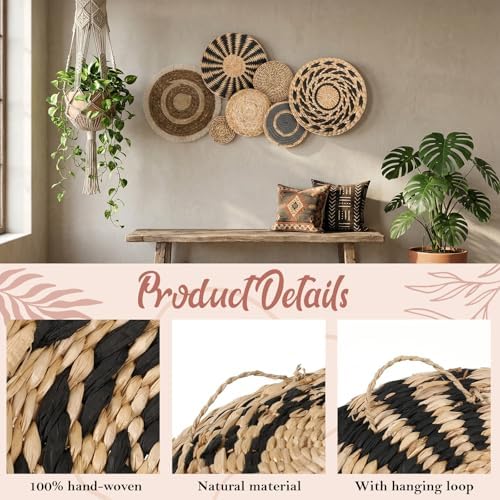 Boho Wall Basket Decor Decorative Hanging Woven Wall Basket Decor Round Farmhouse Hanging / Set of 7