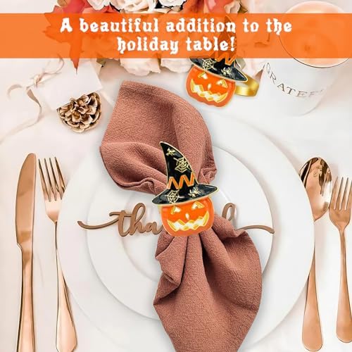 Legigo Set of 6 Halloween Napkin Rings for Dinning Table Settings- Horror Scary Orange Pumpkin Black Witch Hat Napkin Holder Ring for Holiday Party Kitchen Dinner Table Decarations