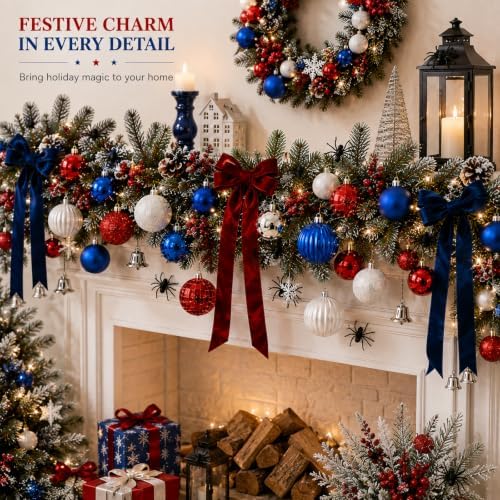 Lunmon 64 Pcs Red White and Blue Christmas Ornaments Patriotic Xmas Balls