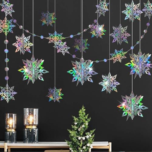 Iridescent Paper Snowflake Christmas Decoration for Trees Ceiling
