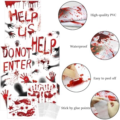 Bloody Halloween Window Cover Halloween Door Poster Decorations, Bloody Handprints Scary Silhouette, Bloody Window Indoor Décor for Party
