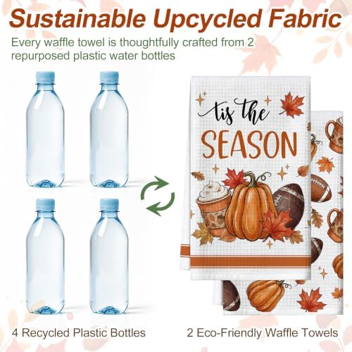 Fall Kitchen Towels - Football and Pumpkins Waffle Kitchen Decor