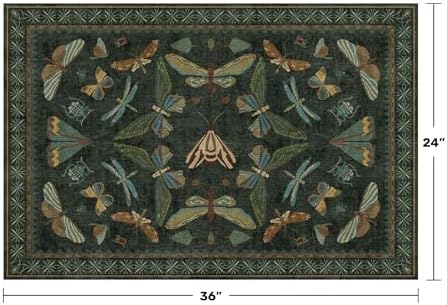 Hazo Haus 2x3 Entry Way Rugs Indoor - Dark Green Small Throw Rug for Kitchen, Bathroom, Insect Boho Design, Washable