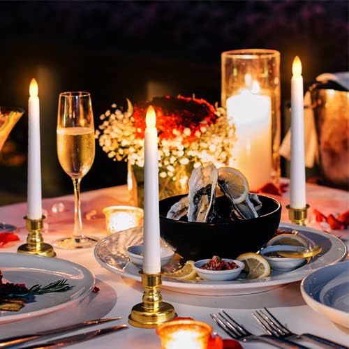 Flameless Window Candles with Gold Bases, Battery Operated Taper Candle with 4H/6H Daily Timer, Remote Window Candle