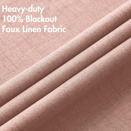 MIULEE 100% Blackout Linen Curtains for Bedroom 52x96 Inches Blush Pink