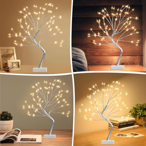 EAMBRITE Fairy Light Spirit Tree, 108 Led Lighted Birch Tree, 8 Modes Lighted Trees for Decoration Inside, USB & Battery Christmas Tree for Home Bedroom Desktop Indoor Xmas Decorations (Silver)