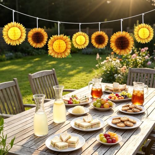 BOARDFEB 15Pcs 3D Paper Sunflower Honeycomb Hanging Decorations