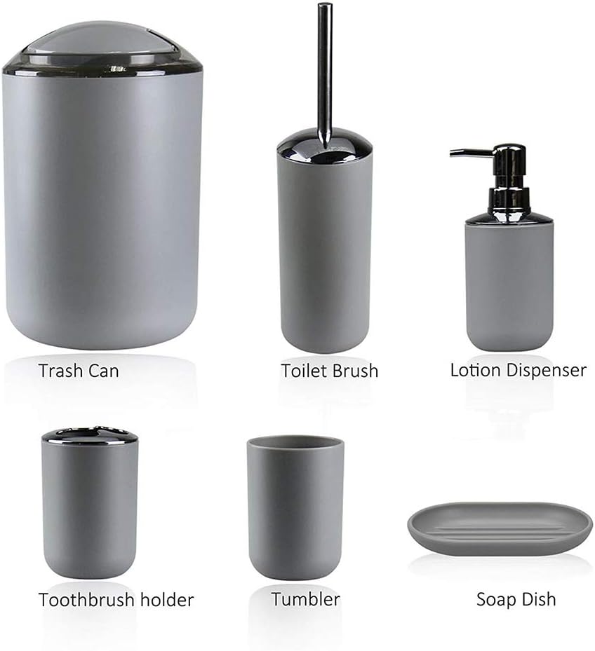 IMAVO Bathroom Accessories Set,Grey Bathroom Set,7 Pieces Bathroom Accessory Set,Tray,Toilet Brush,Trash Can for