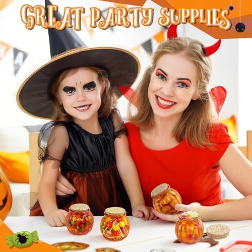 Vesici 12 Pcs Glass Pumpkin Candy Jars with Lid, Halloween Autumn, Orange