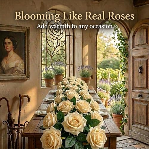 60 Pcs Champagne Velvet Artificial Roses Flowers Real Looking Silk Faux Roses Bulk Long Stems for Wedding Centerpieces,DIY Floral Arrangements,Home Decor,Anniversary,Valentine's Day