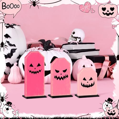 Britimes Halloween Ghost Tray Decor Sign, 3 Pack, Wooden, Table Signs
