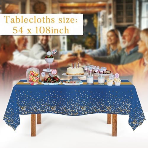 Childom 3 Pack Graduation Tablecloth,Graduation Decorations Class of 2026 Graduation Party Decorations,54"x108" Blue and Gold Plastic Table Cloth Disposable for Home,School,Birthday,Wedding,Parties