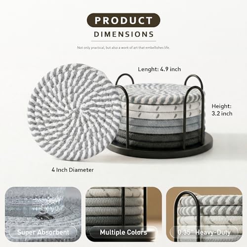 Lazebox Coasters Set of 8 for Drinks, 4 Inch Large Coasters for Coffee Table, Tabletop Protection for Hot & Cold