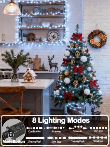 2 Pack Extendable Christmas String Lights Indoor Outdoor 200 LED Cool White