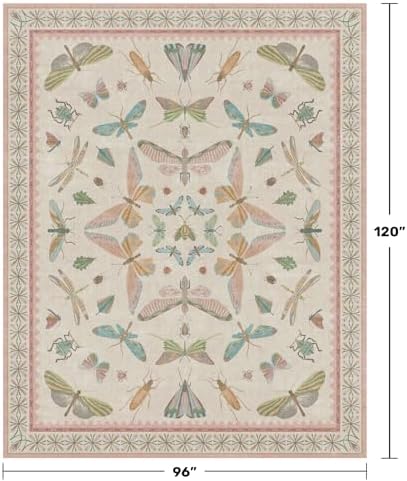 Hazo Haus Cute Rugs for Bedroom Girls - Pink Living Room Rugs 8X10, Dining Room Table, Washable Pastel Flower Insect