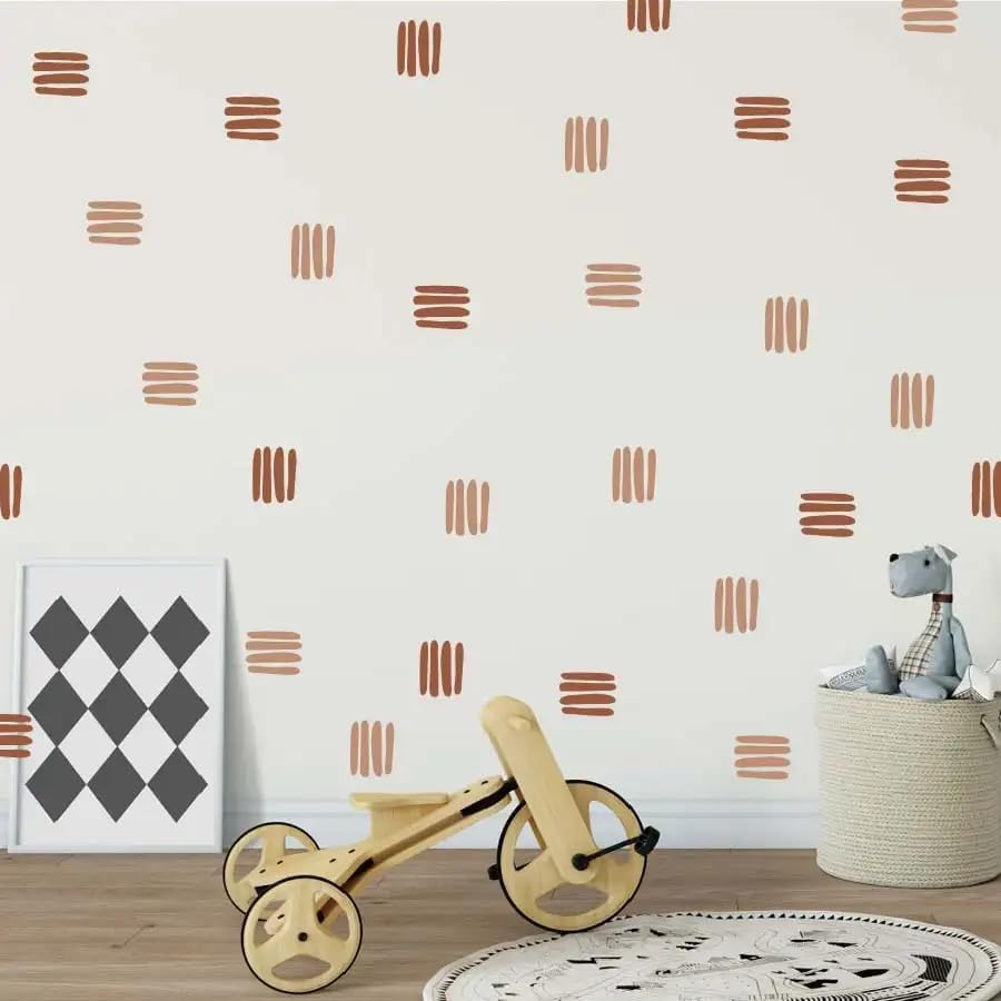 Set Boho Three Line Brown Wall Decal- Geometrical Shape / Boho Line Brown / 12 x 36 / Set of 24