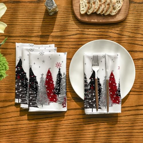 Horaldaily Christmas Cloth Napkins, Pine Tree Stars, White, Set of12