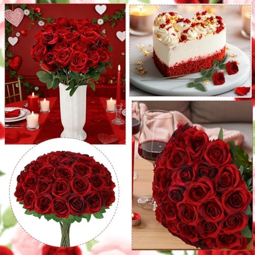 36 Pcs Burgundy Artificial Roses with Long Stems