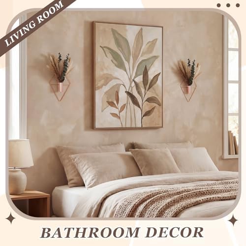 Jexine 2 Pcs Hanging Artificial Planters Wall Decor, Rose Gold, Pampas