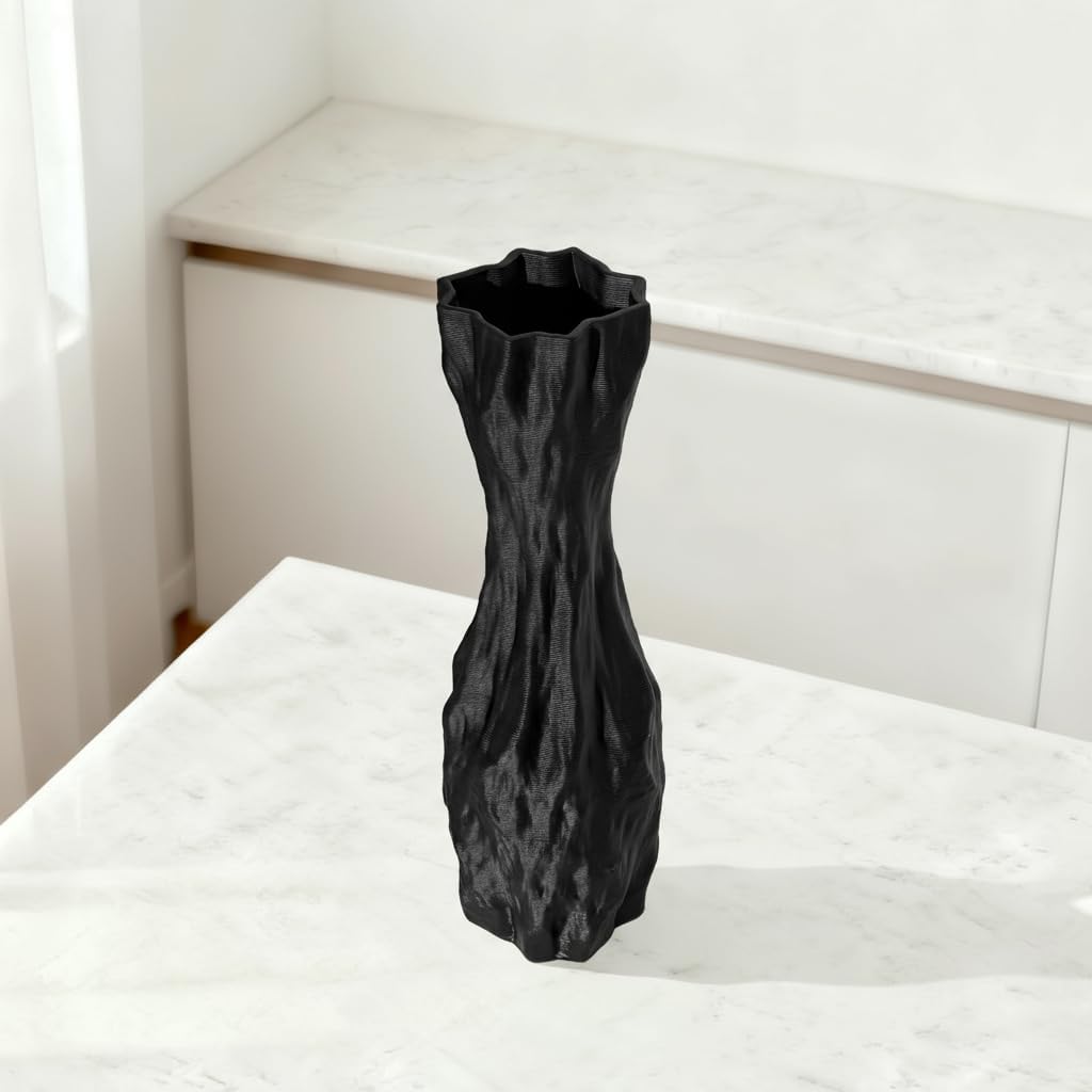 Black Sculptural Ceramic Vase / Black-d, 12 Inch