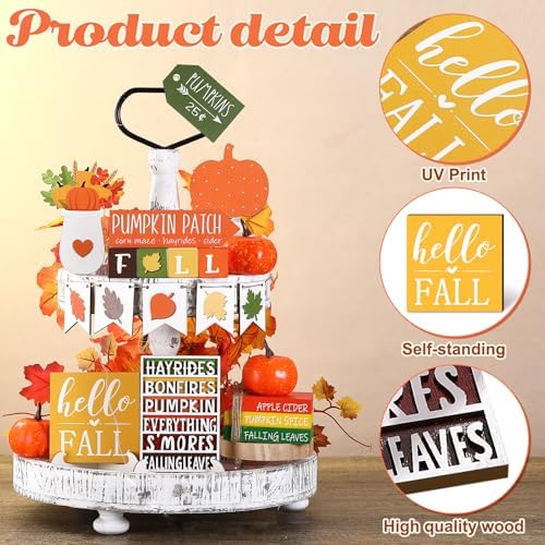 FairySandy 19 Pcs Fall Tiered Tray Decor Set, Sweater Weather