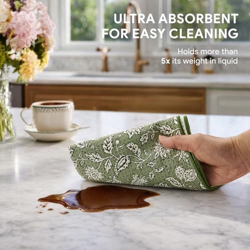 RECYCO Waffle Kitchen Towel Set of 2 - Quick Dry Microfiber Sustainable Dish Towels - Ultra Absorbent Reusable Cleaning Tea Towels - Lightweight Hand Towels,16”x 28”, Thyme & Vine