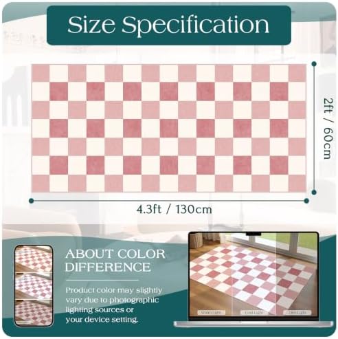 Front Door Mat Indoor Entrance, 2x4.3 Cute Pink White Checkered Rug