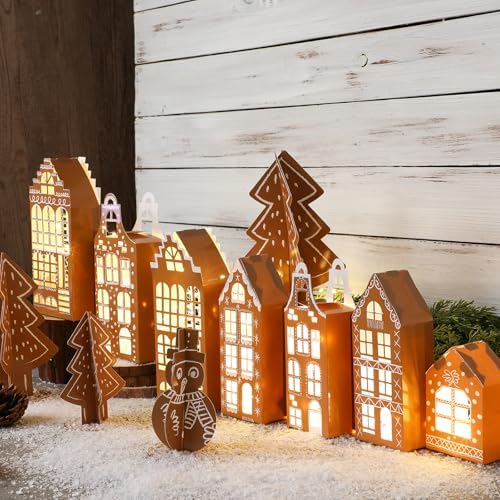 DoubleFill 11 Pcs 3D Gingerbread House Decor Christmas Village Houses Set