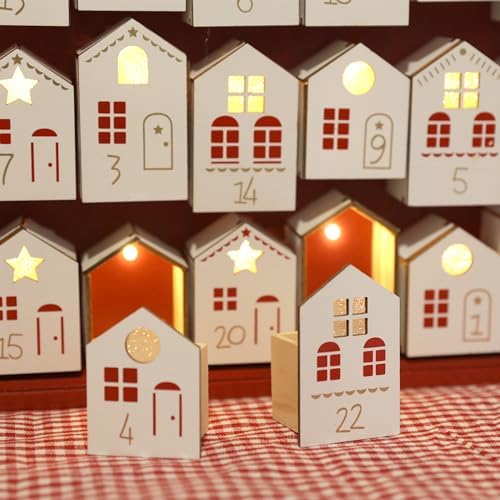 Extra-Large Wooden Advent Calendar 2025 with LED Lights, Christmas Countdown Calendar, House-Shaped Drawers for Kids and Adults, Reusable Holiday Decoration, 24-Day Xmas Countdown Box