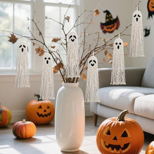 12 Pcs 11" Halloween Boho Ghost Macrame Decor, Handmade Boho Ghost Ornament