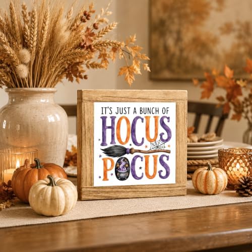 Halloween Wooden Sign, Witch Broom and Cauldron Tabletop Decor
