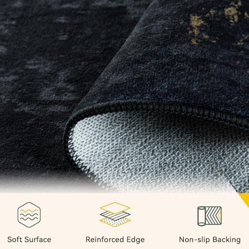 RELEANY Washable 8'x10' Abstract Area Rug for Living Room Black Gold