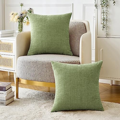 MIULEE Soft Chenille Euro Throw Pillow Covers Sage Green 24x24 Pack of 2